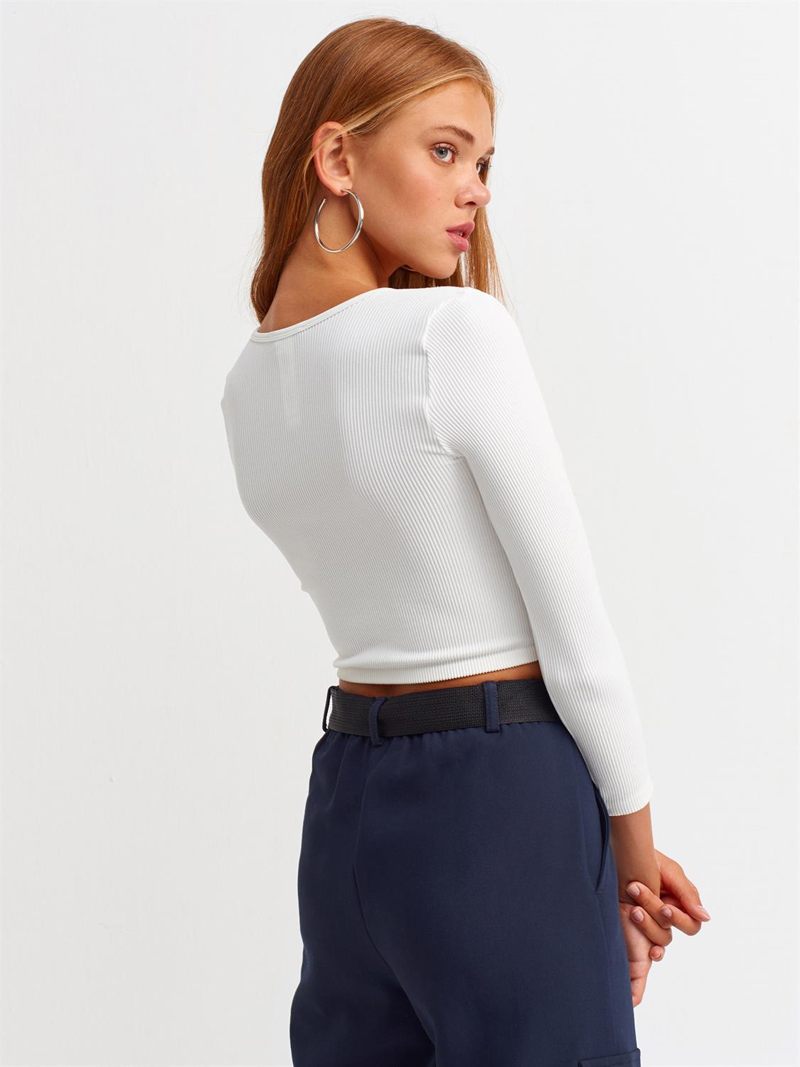 Pool Neck Long Sleeve Crop Top