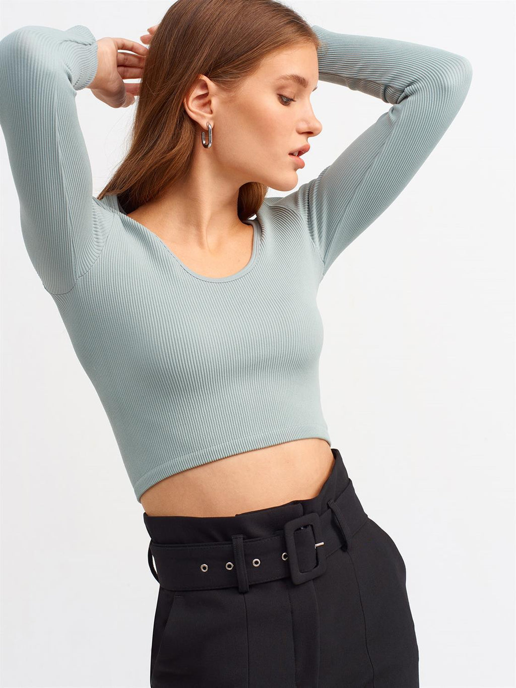 Pool Neck Long Sleeve Crop Top