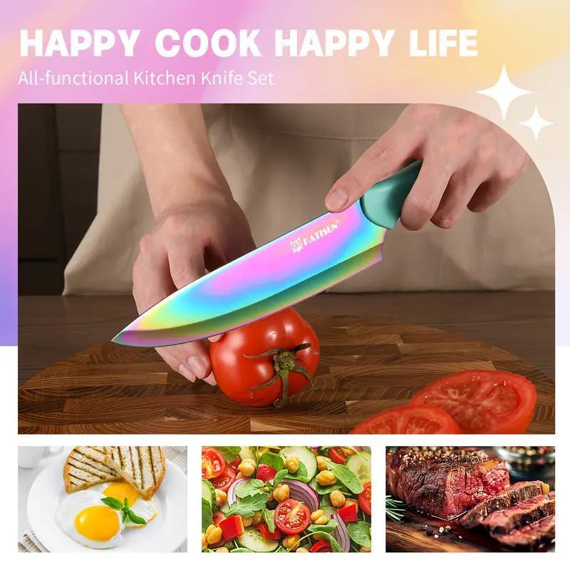 Beautiful Rainbow Titanium Coated Kitchen Knife Set