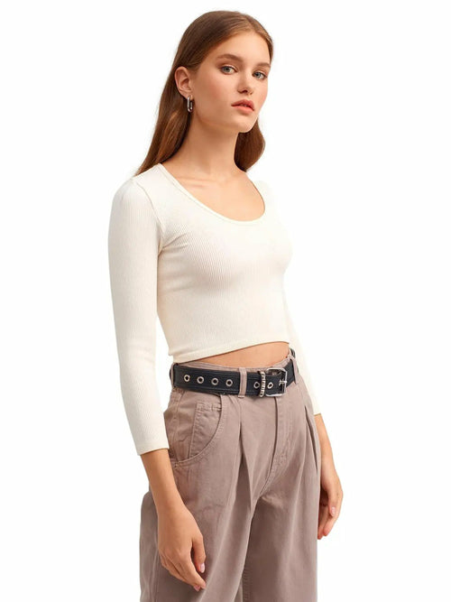 Pool Neck Long Sleeve Crop Top