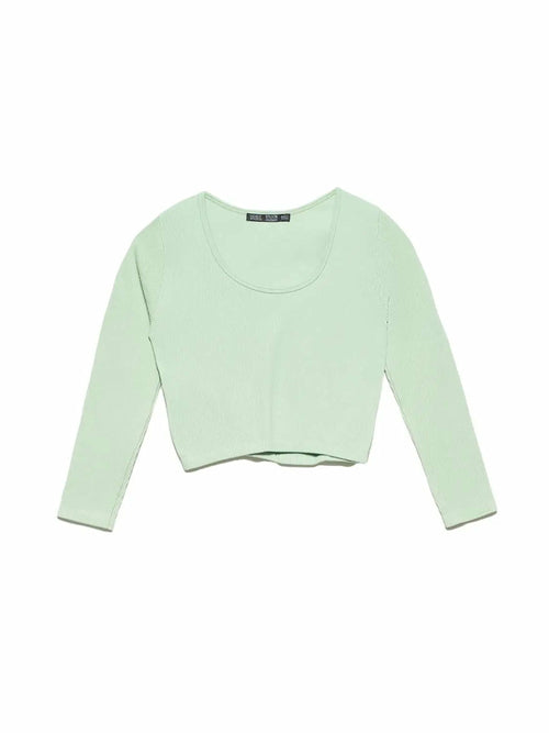 Pool Neck Long Sleeve Crop Top