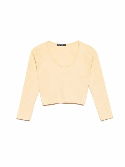 Pool Neck Long Sleeve Crop Top