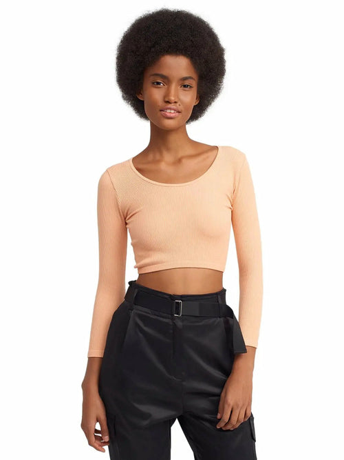 Pool Neck Long Sleeve Crop Top