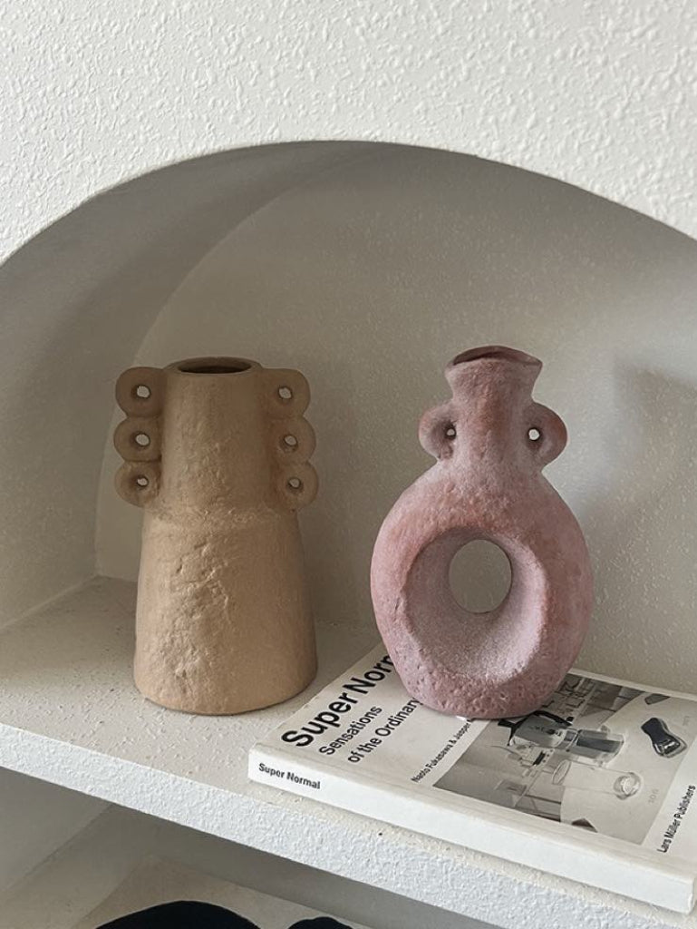 Handmade Wabi Sabi Abstract Pottery Vase, Crude Rustic Decorative