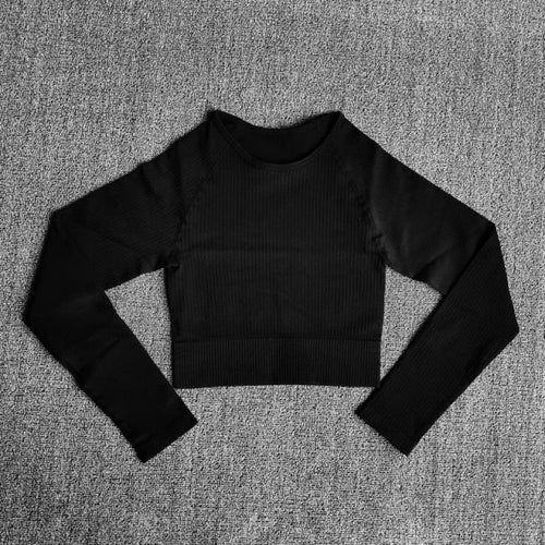 Women's Sportswear Yoga Sets Ribbed Seamless Long Sleeve Workout