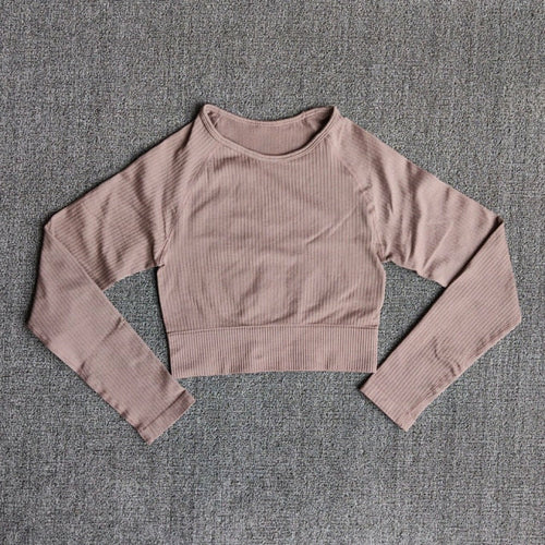 Women's Sportswear Yoga Sets Ribbed Seamless Long Sleeve Workout