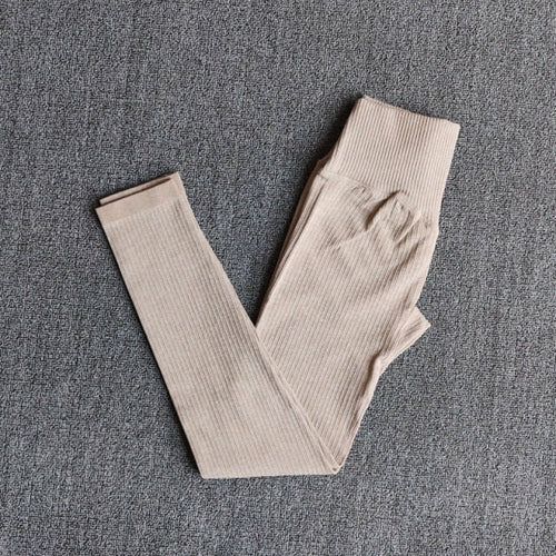 Women's Sportswear Yoga Sets Ribbed Seamless Long Sleeve Workout