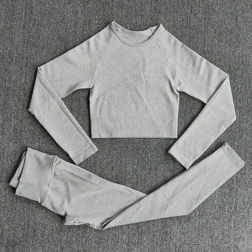 Women's Sportswear Yoga Sets Ribbed Seamless Long Sleeve Workout